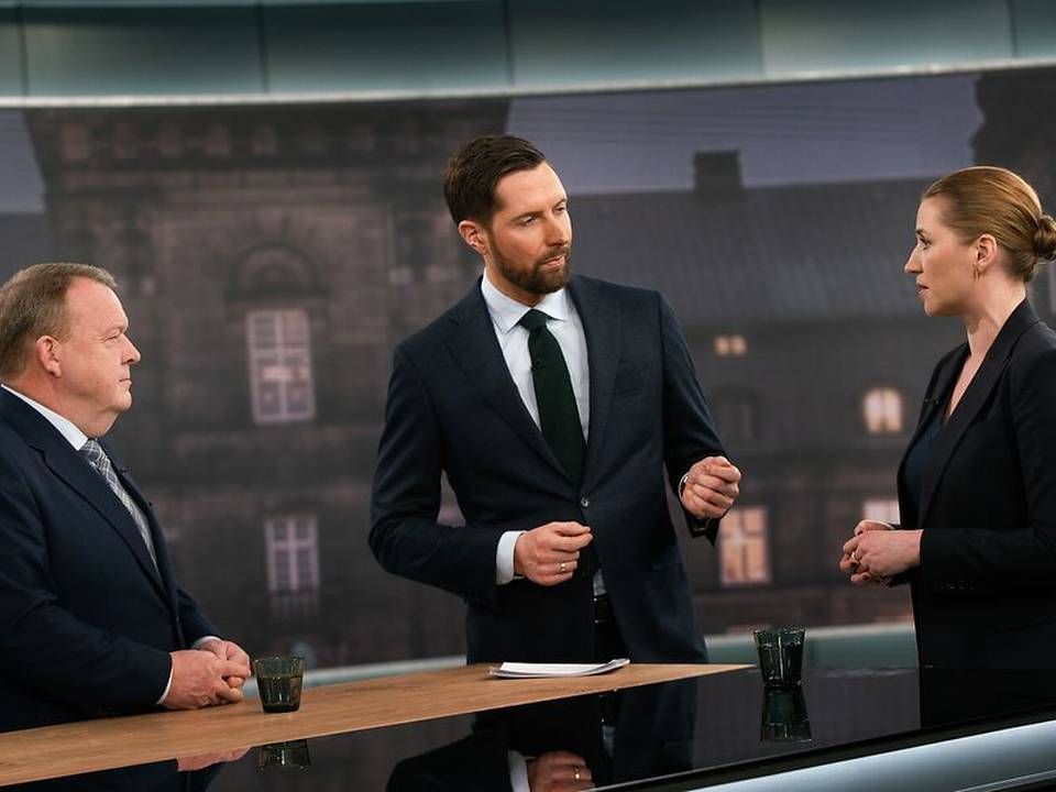 TV-duel imellem statsministerkandidaterne Lars Løkke Rasmussen (V) og Mette Frederiksen (S) i DR-Byen i København, søndag den 31. marts 2019. | Foto: Bjarne Bergius Hermansen/DR/Ritzau Scanpix