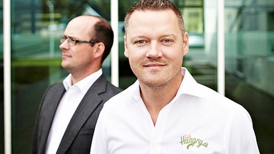 Hungry Groups stifter Morten Larsen (th.) og adm. direktør Rune Risom skal sammen forsøge at overtage førerpositionen fra Just Eat på det danske marked. Men det er fortsat meget lang vej til at skubbe Just Eat | Foto: Hungry Group