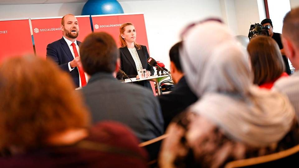 Herlevs borgmester Thomas Gyldal og Mette Frederiksen fra Socialdemokratiet præsenterer velfærdsudspil i Learning Lab i Herlev mandag den 13. maj 2019. | Foto: Philip Davali/Ritzau Scanpix