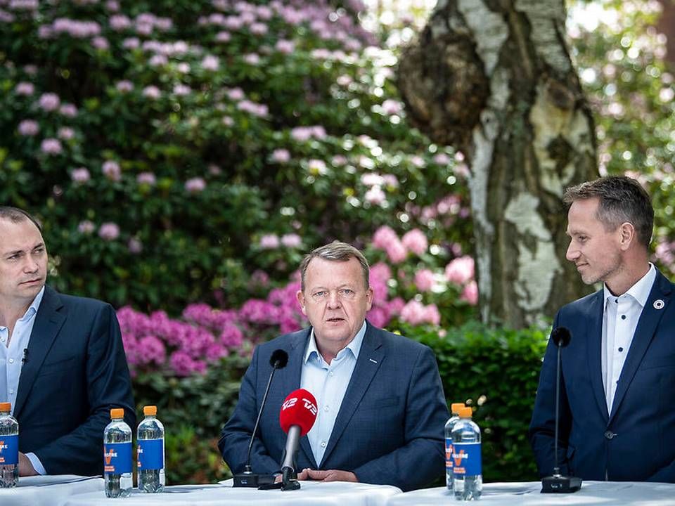 Tommy Ahlers, Lars Løkke Rasmussen og Kristian Jensen. Venstre holder pressemøde, onsdag den 29 maj 2019. | Foto: Liselotte Sabroe/Ritzau Scanpix