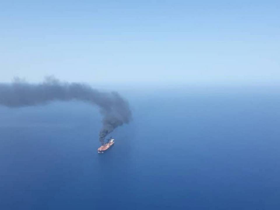 To tankskibe blev i sidste uge angrebet ud for Fujairah i Omanbugten. | Foto: Tasnim News Agency / Reuters / Ritzau Scanpix