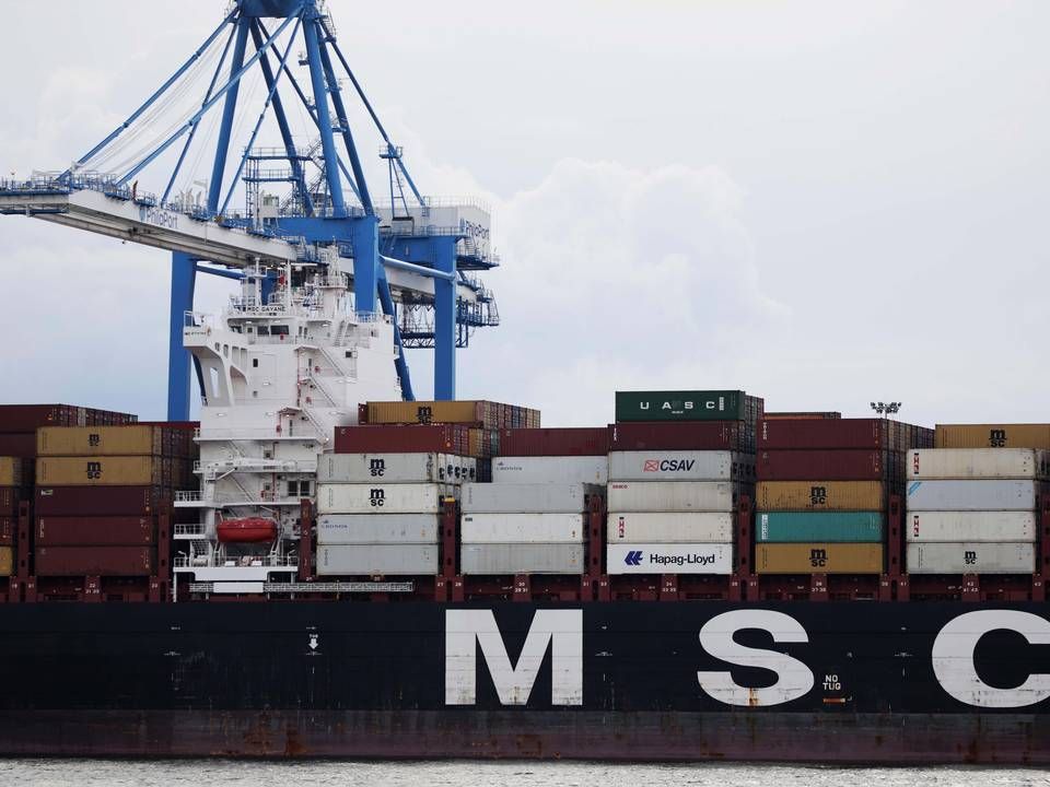 MSC Gayana i havnen i Philadelphia i USA, hvor de amerikanske toldmyndigheder mandag fandt 16,5 tons kokain på skibet. | Foto: Ritzau Scanpix/AFP/Dominick Reuter