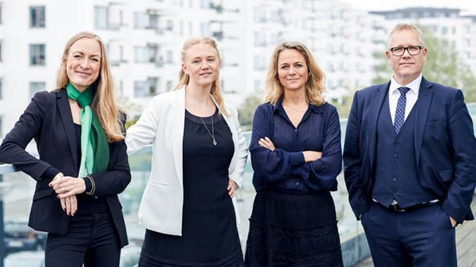 De fire partnere i Liga Advokatpartnerselskab. Fra venstre: Dorthe Vejs, Ulrika Folkmann-Schjerbeck, Jane Frederikke Land og Max Gersvang Sørensen. | Foto: PR/Liga Advokatpartnerselskab