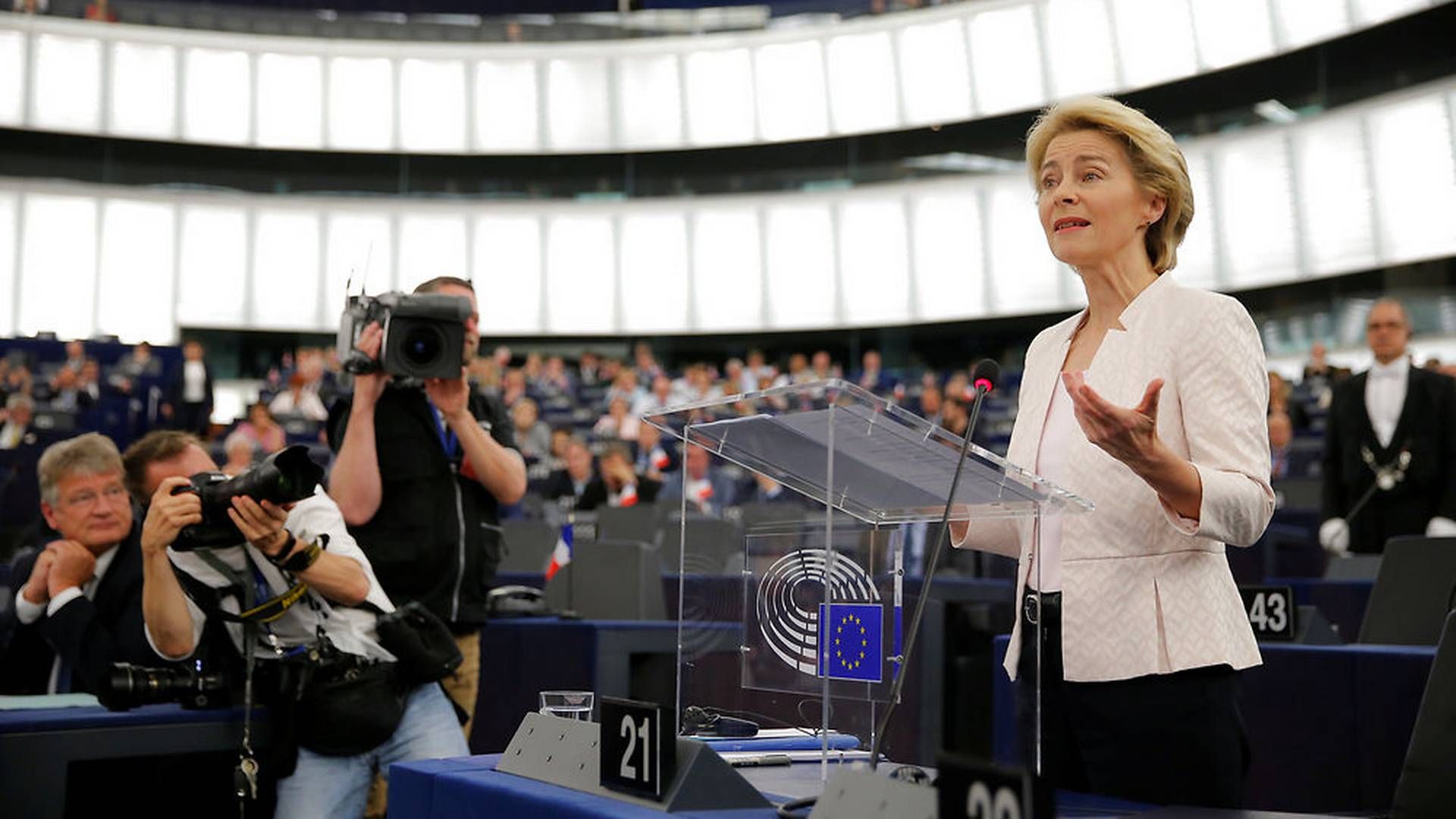 Ursula von der Leyen holder tirsdag formiddag tale i Europaparlamentet. | Foto: Vincent Kessler / Reuters / Ritzau Scanpix