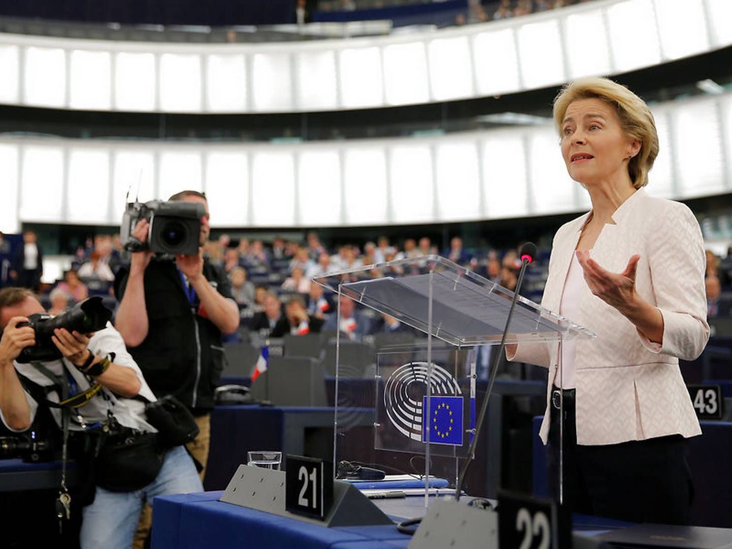 Ursula von der Leyen holder tirsdag formiddag tale i Europaparlamentet. | Foto: Vincent Kessler / Reuters / Ritzau Scanpix