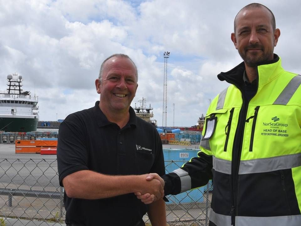 Hans Henning Nielsen (t.v.) er blandt de medarbejdere fra Wilhelmsen Ships Services, der overgår til Norsea. Peter Skovvang Jørgensen (t.h.) er Head of Base Operations og får ansvaret for det nye samarbejde i Esbjerg. | Foto: Norsea PR