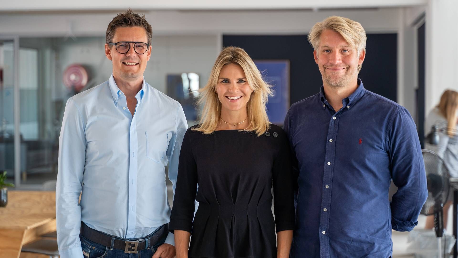 Mono Solutions tre medstiftere – fra venstre René Hedegaard Petersen (CCO), Louise Lachmann (CEO) og David Westmark Højelsen (CTO). | Foto: Mono / PR