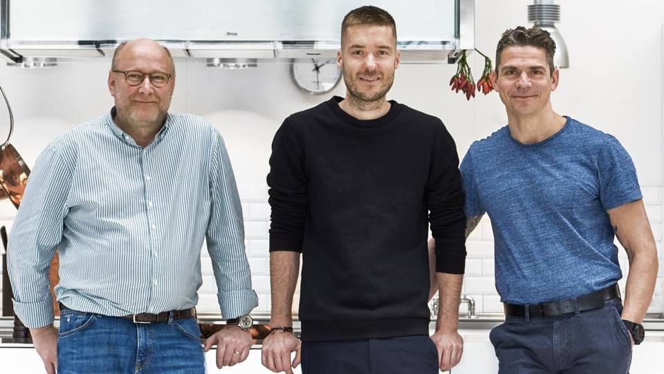 De tre stiftere af Rigtigmad.dk: Kasper Andreasen (tv.), Kristian Justesen (midt) og Thomas Rode (th.). | Foto: Rigtigmad.dk / PR
