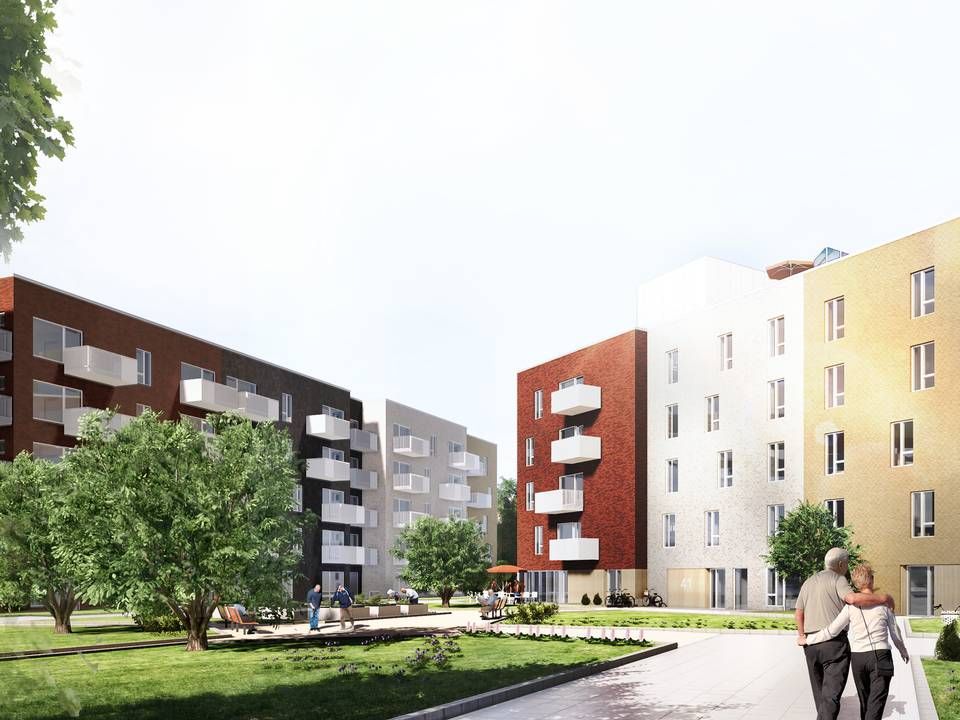 Arkitema Architects' visualisering af PFA's kommende seniorboligfællesskab i Gartnerbyen i Odense. | Foto: PR/PFA