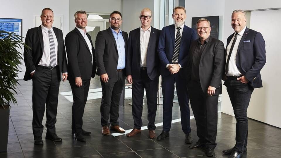 Fra venstre: Michael Kjærgaard Jensen, Martin Lund Hansen, Morten Gad, Nicolai Voll, Nis Bank Lorenzen, Thomas Belsø, Jacques D. Møller. | Foto: PR