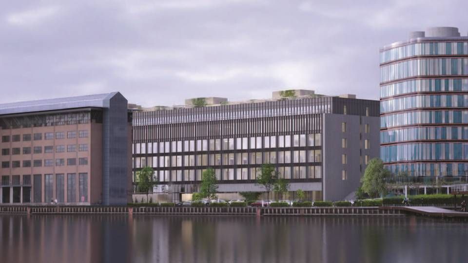 Visualisering af hvordan Kalvebod Brygge 32 i København kommer til at se ud, når Genesta er færdig med at transformere DSB's gamle godsterminal til en moderne kontorbygning. | Foto: PR/Genesta