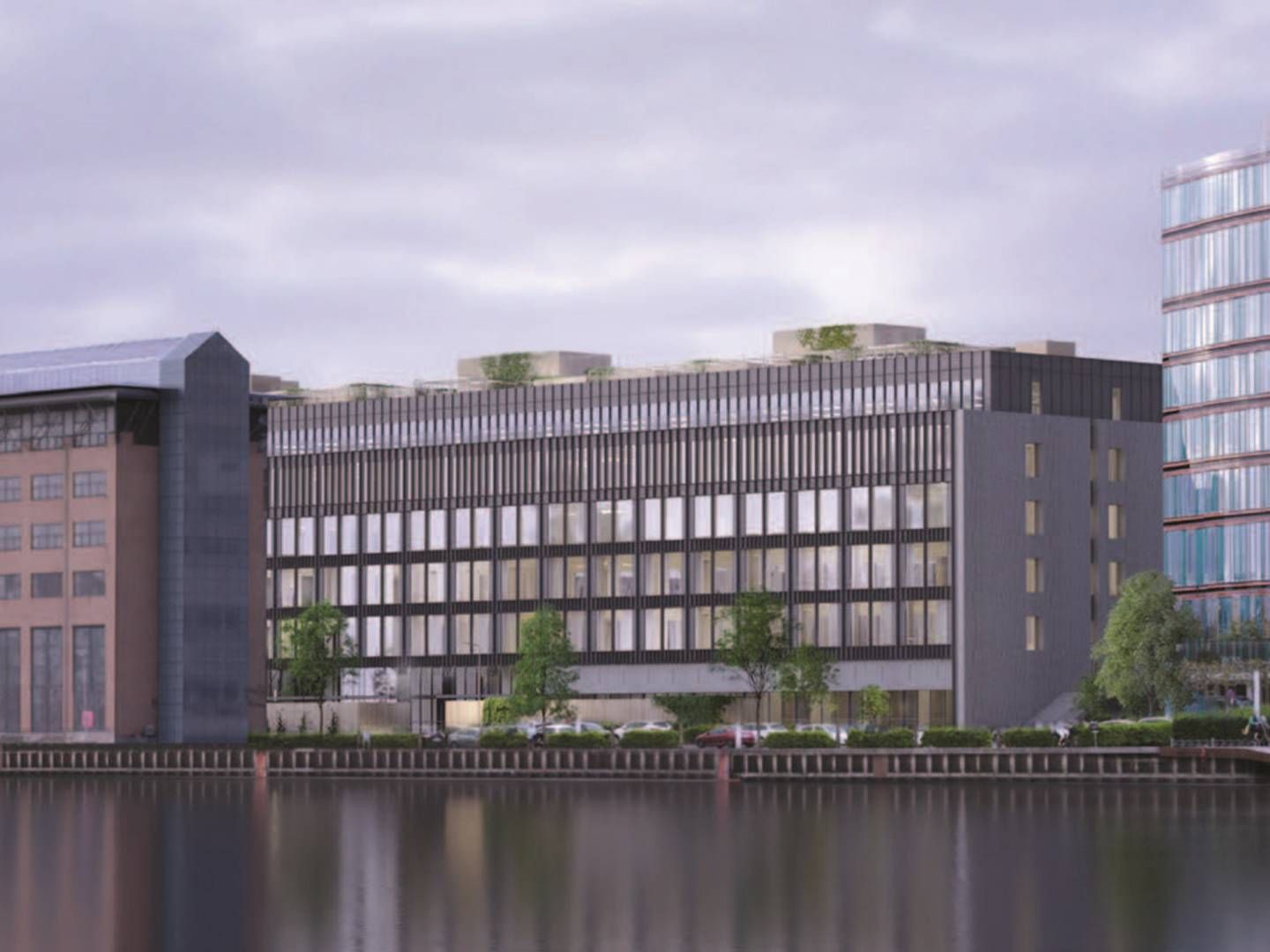 Visualisering af hvordan Kalvebod Brygge 32 i København kommer til at se ud, når Genesta er færdig med at transformere DSB's gamle godsterminal til en moderne kontorbygning. | Foto: PR/Genesta