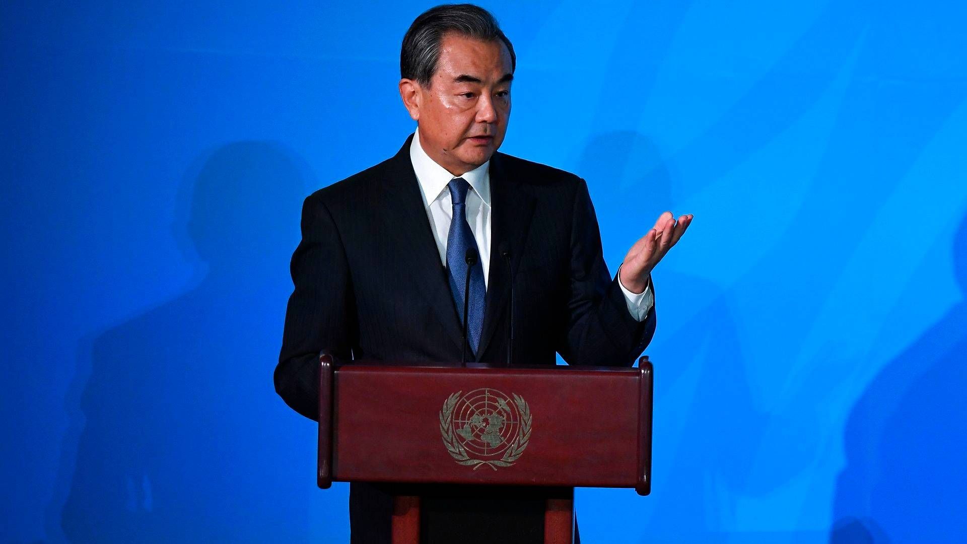 Wang Yi under sin tale ved FN's klimatopmøde i New York i denne uge. | Foto: Timothy A. Clary/AFP/Ritzau Scanpix
