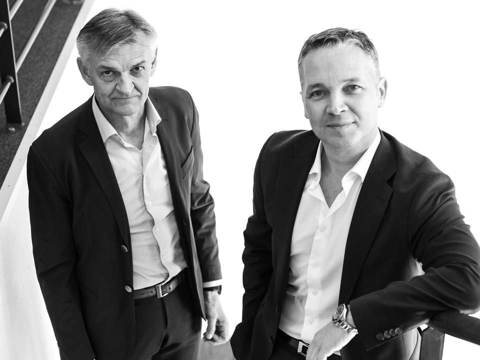 Jesper E. Petersen (tv) bliver adm. direktør for Road & Logistics, og Mikkel Fruergaard bliver adm. direktør for Air & Ocean i NTG. | Foto: Gregers Tycho/Ritzau/Ritzau Scanpix