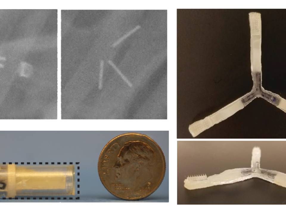Den nye pilleteknologi Lumi består af en trearmet nålekonstruktion, som skydes ud i tyndtarmen af en fjeder og injicerer insulin i tyndtarmsvæggen. | Foto: MIT / PR