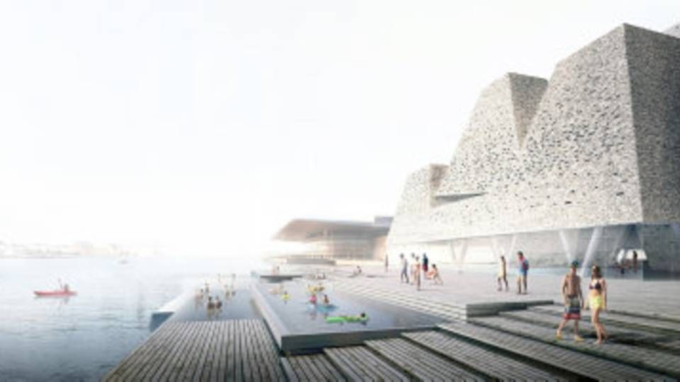 Visualisering af det kommende projekt på Papirøen i København. | Foto: Kuma & Associates/Cornelis Vöge/PR