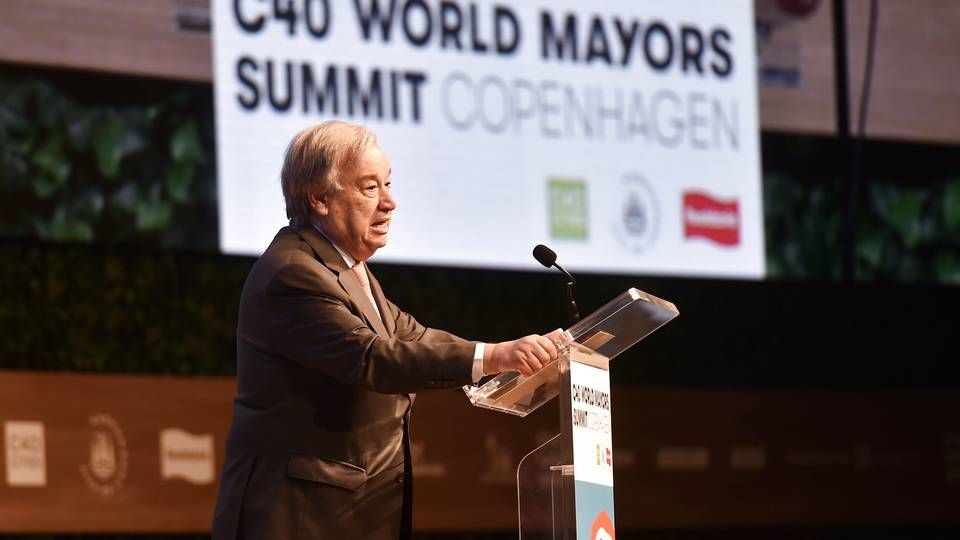 FN's generalsekretær António Guterres taler ved C40-topmødet i København i forrige uge. | Foto: Ida Guldbæk Arentsen / Ritzau Scanpix
