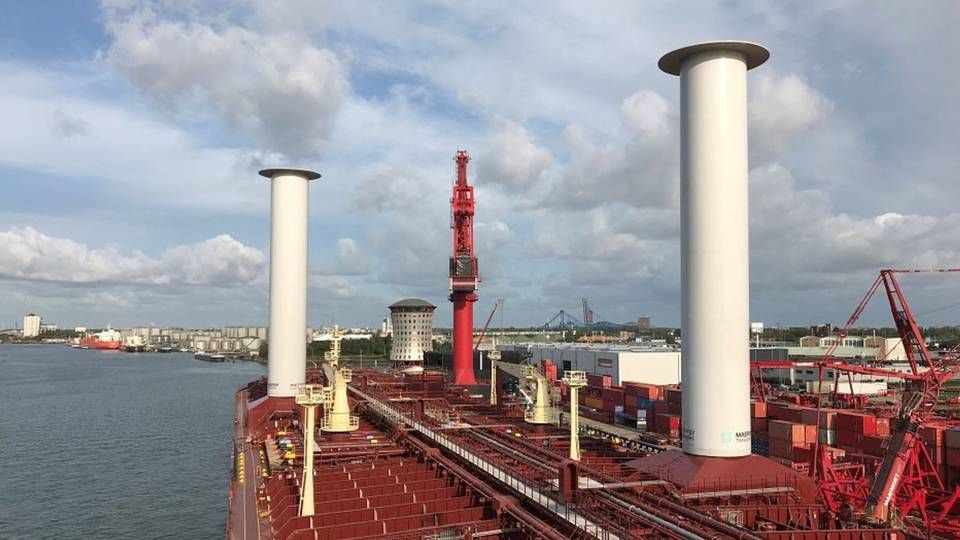 The two mechanical sails are tower more than 30 meters and create momentum by rotating. | Photo: PR/ Maersk Tankers