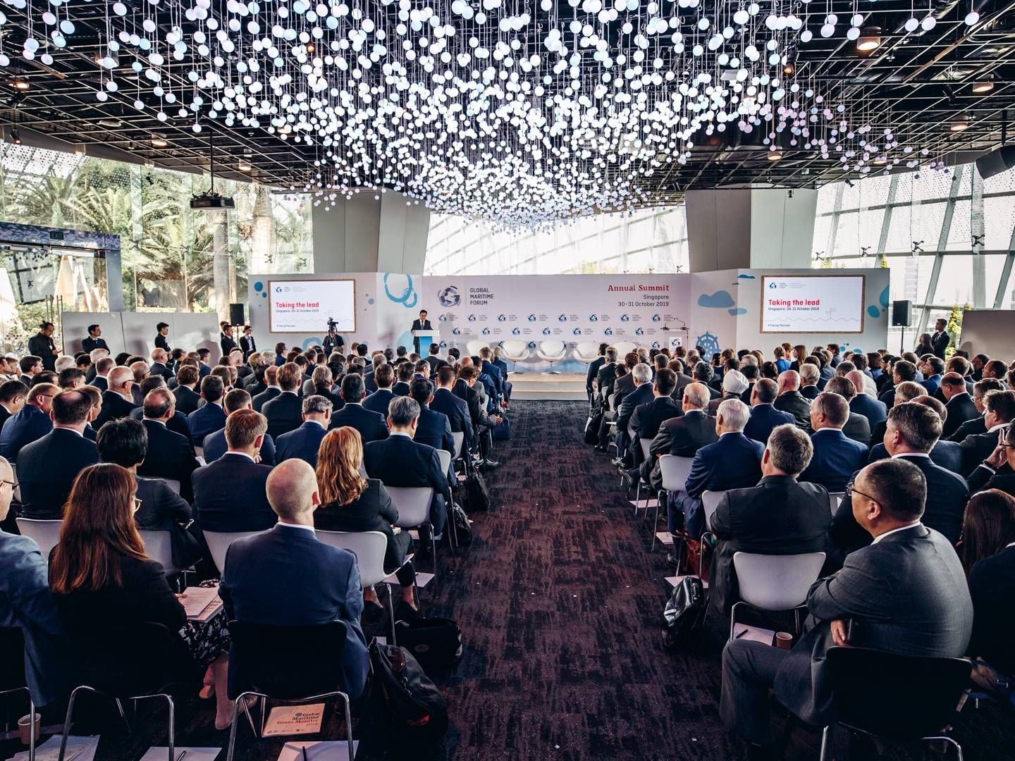 Global Maritime Forum bliver i 2019 afholdt i Singapore i det store væksthus Flower Dome i Gardens by the Bay med udsigt til den gamle havn i byen. | Foto: Global Maritimem Forum