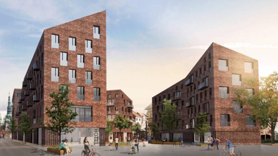 Sådan skal det nye hotel på Markedspladsen i Hillerød se ud. | Foto: Visualisering/Mikkelsen Arkitekter.