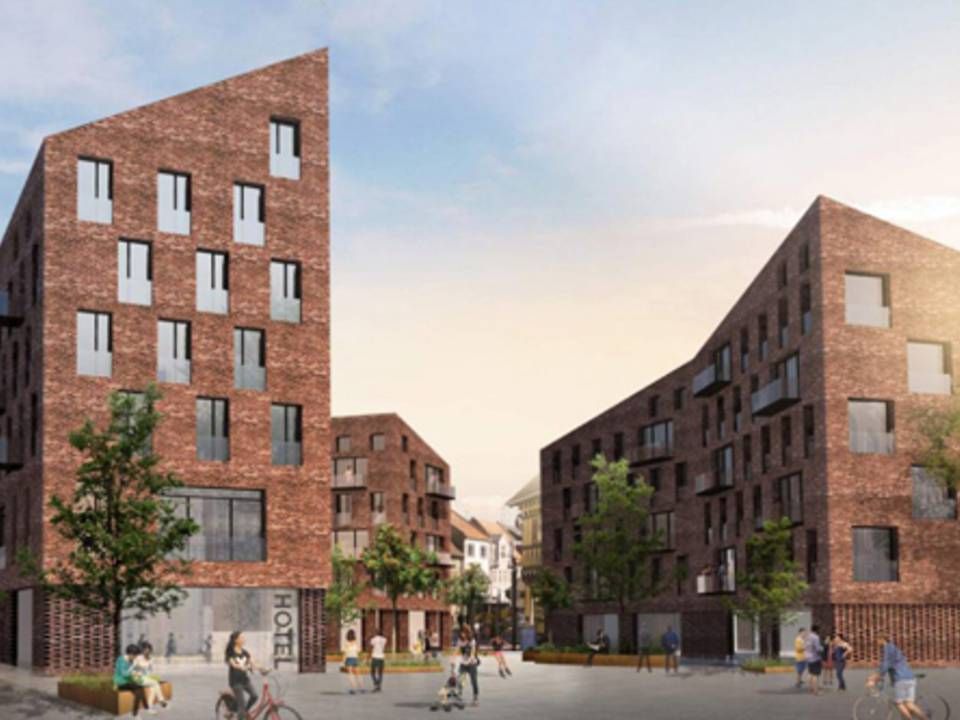 Sådan skal det nye hotel på Markedspladsen i Hillerød se ud. | Foto: Visualisering/Mikkelsen Arkitekter.