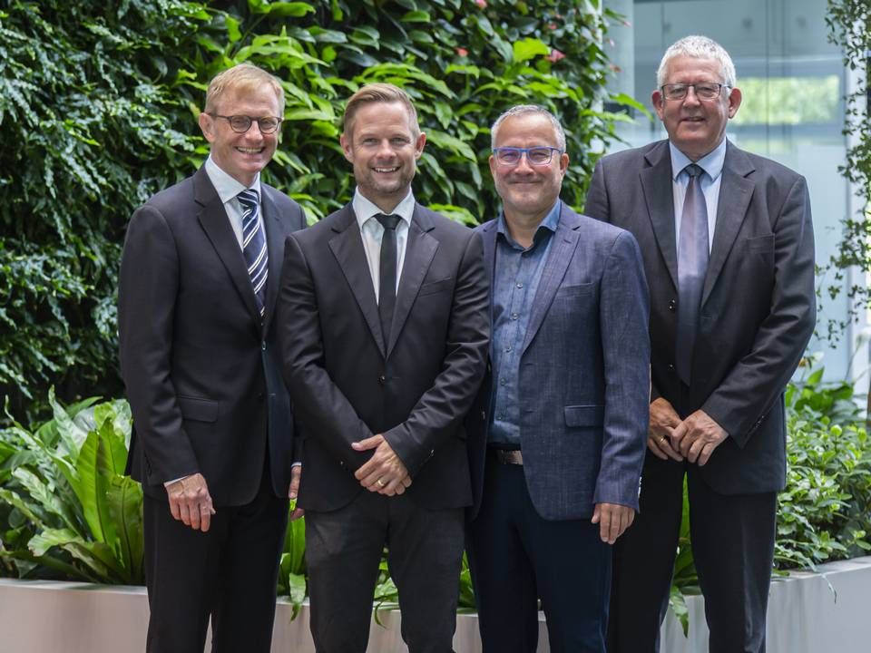 Bestyrelsen i Elbek og Vejrup fra venstre mod højre: Niels Elbek, Morten Frederiksen, Kim Aagaard Larsen, Kurt Vilstrup (bestyrelsesformand), Lars Christian Vejrup (fraværende). | Foto: PR/Elbek & Vejrup.