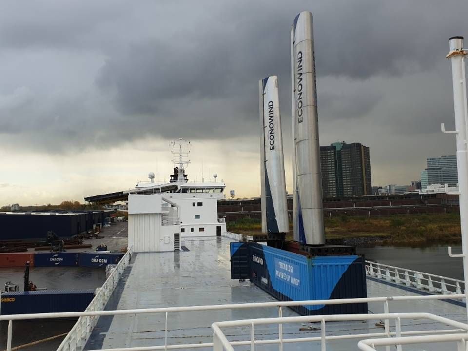 Sejlene på Lybris Seaways blev installeret i sidste uge. | Foto: PR / DFDS