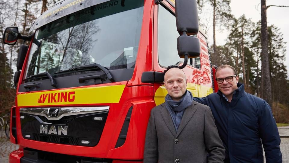 Koncernchef i If, Morten Thorsrud, og koncernchef i Viking Assistance, Hans Petter Semmelmann. | Foto: If Forsikring/PR