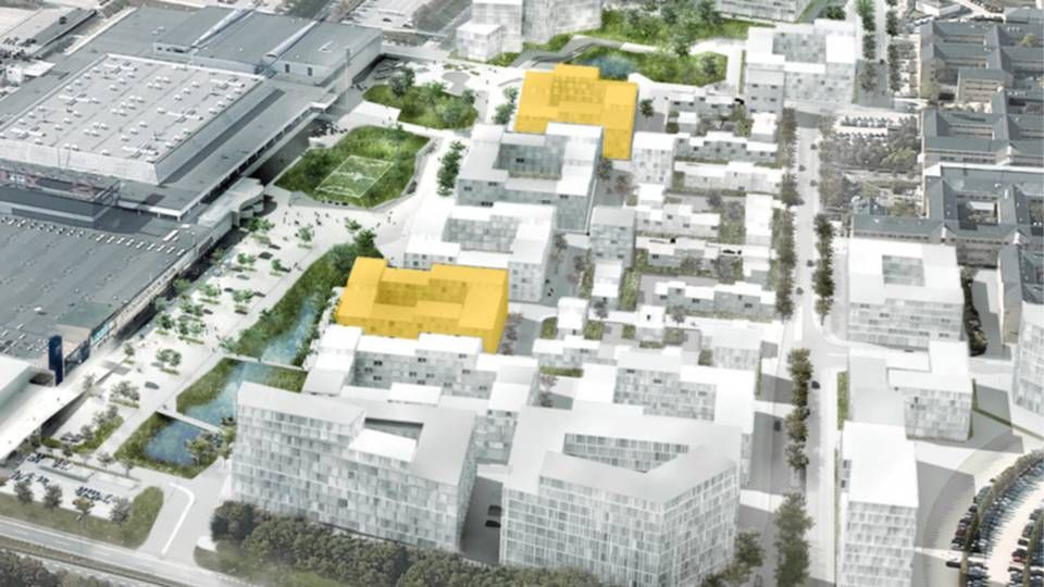Med de to nye byggefelter, som er vist med gult, har Balder gang i at bygge ca. 1000 lejligheder i hovedstadsområdet. | Foto: Balder PR