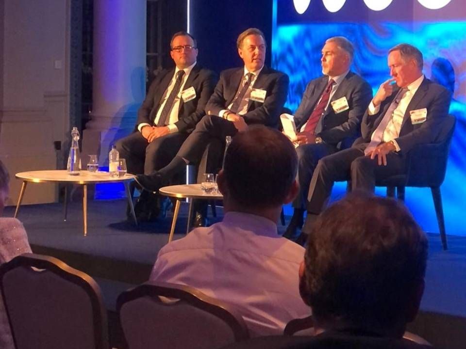 Transocean CFO Mark Mey (third from the left) participated last week in Nordea's conference on shipping, oil and offshore in London. Here he is shown participating in a panel discussion with other top executives from the drilling sector. | Photo: NORDEA