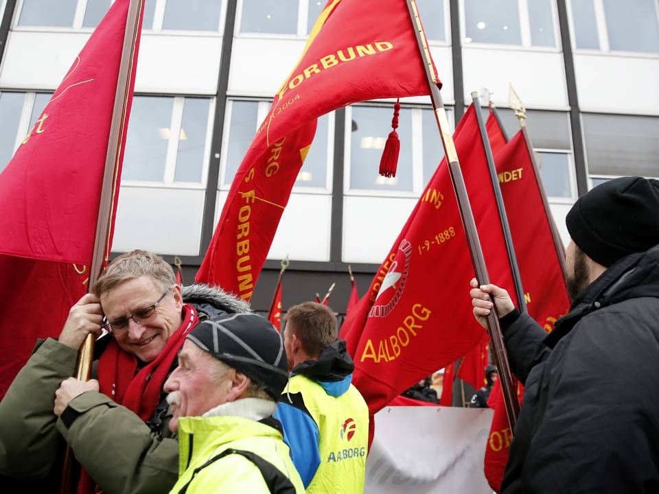 3F Bygge-, Jord- og Miljøarbejdernes fagforening (BJMF) til demonstration foran Dansk Byggeri i Nørre Voldgade, før starten på overenskomstforhandlingerne. | Foto: Jens Dresling