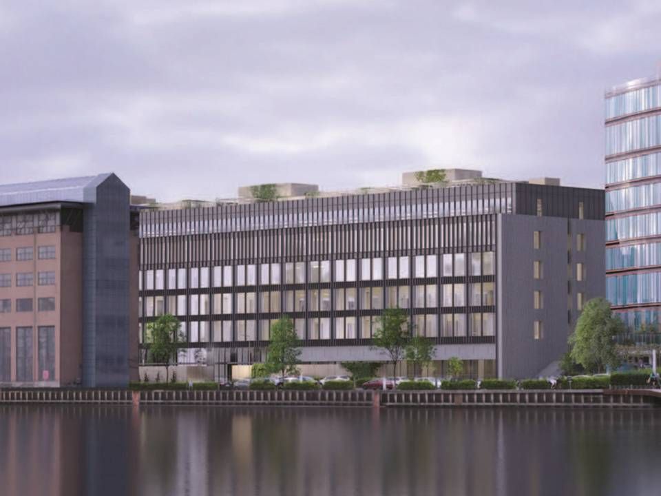 Visualisering af hvordan Kalvebod Brygge 32 i København kommer til at se ud, når Genesta er færdig med at transformere DSB's gamle godsterminal til en moderne kontorbygning. | Foto: PR / Genesta