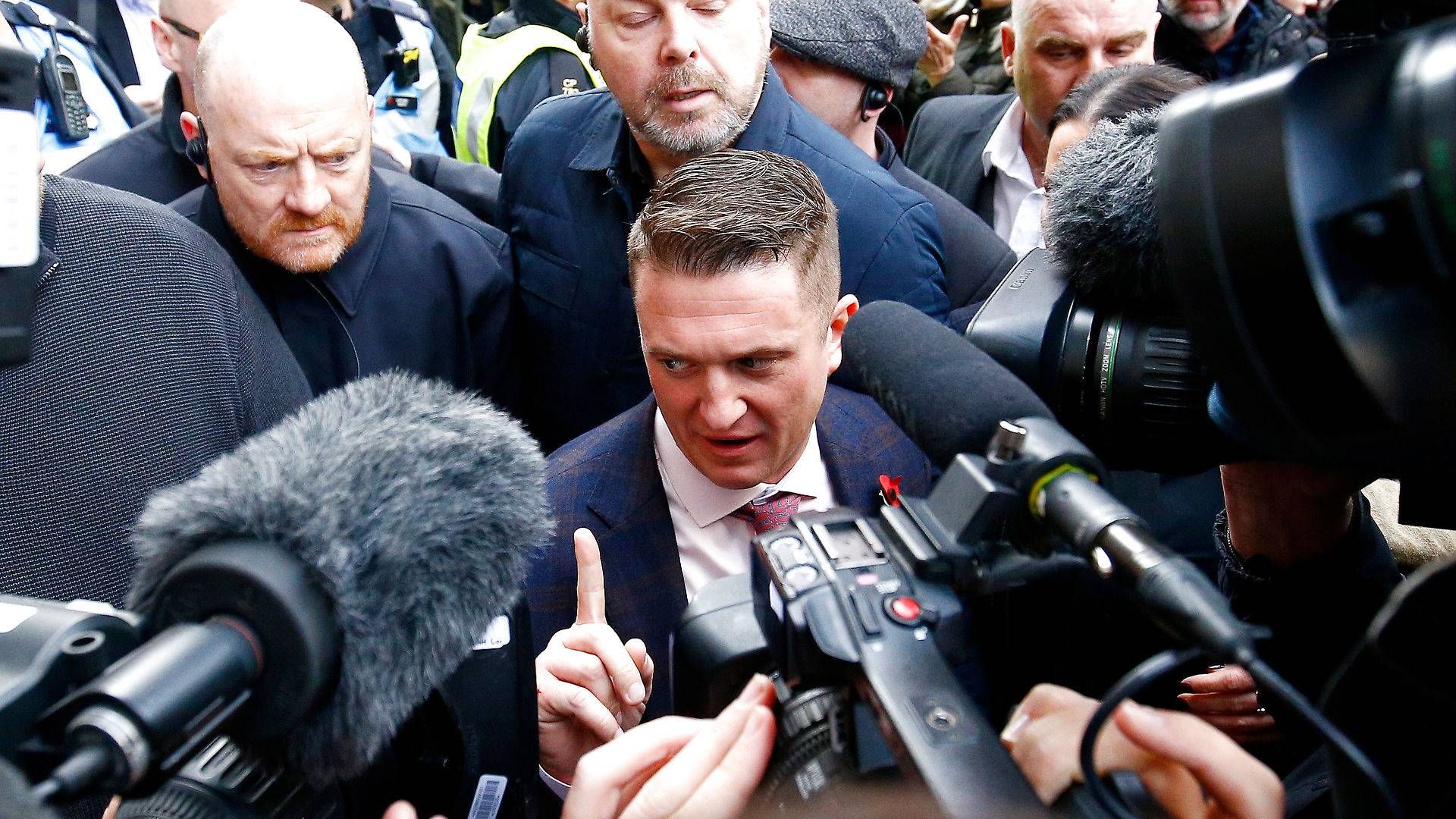 Tommy Robinson, den stærkt højreorienterede aktivist fra Storbritannien, har tidligere være fængslet for flere forbrydelser og har været med til at grundlægge English Defence League. | Foto: Henry Nicholls/Reuters/Ritzau Scanpix