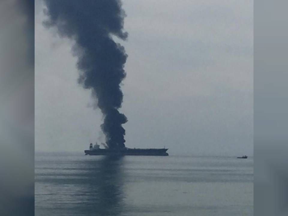 Emirates News Agency has shared a photo of the fire on the unidentified tanker vessel. | Photo: WAM