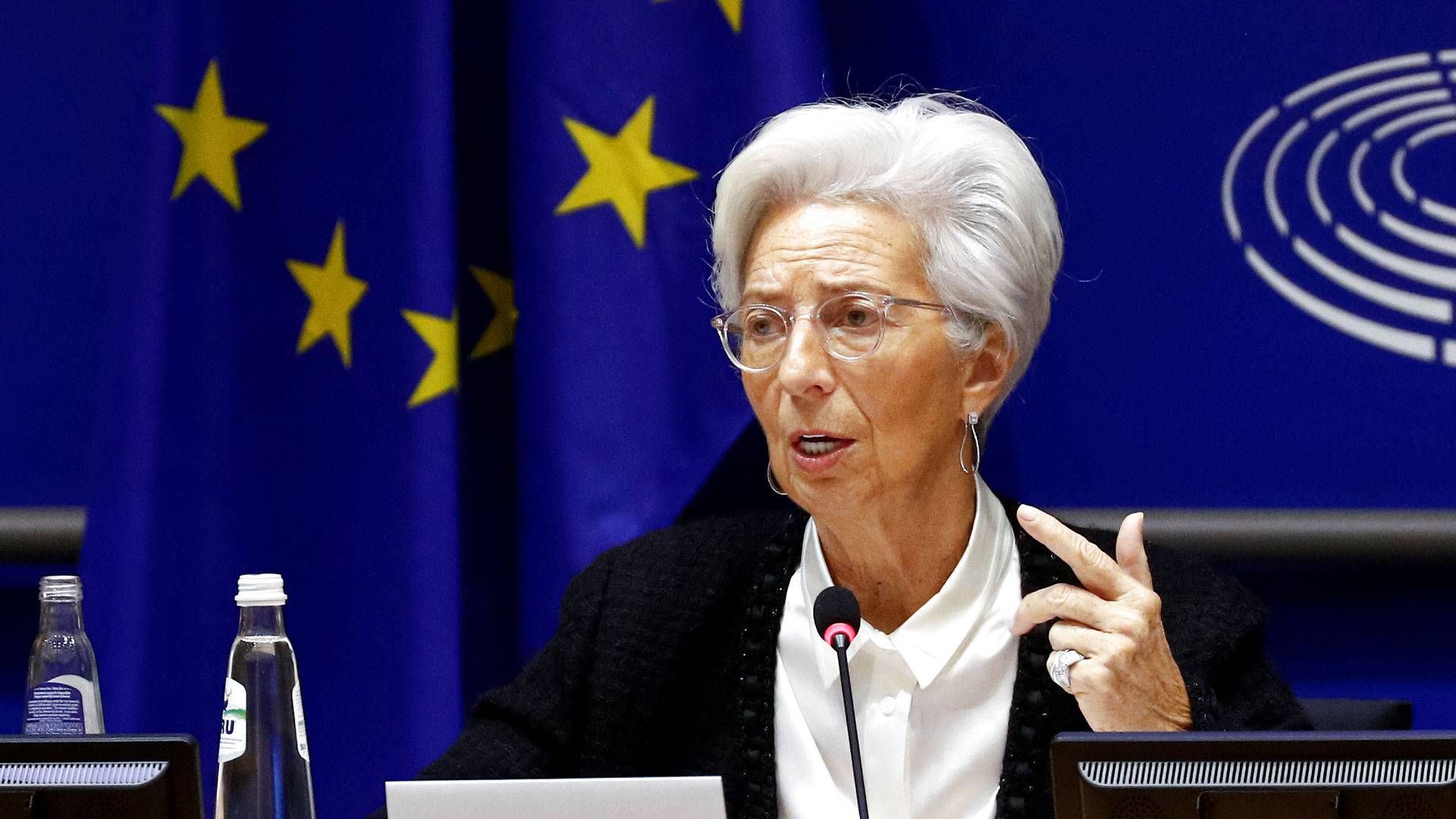 ECB's formand, Christine Lagarde, havde de optimistiske briller på, da hun i dag talte i EU-parlamentet i Bruxelles. | Foto: Francois Lenoir/Reuters/Ritzau Scanpix