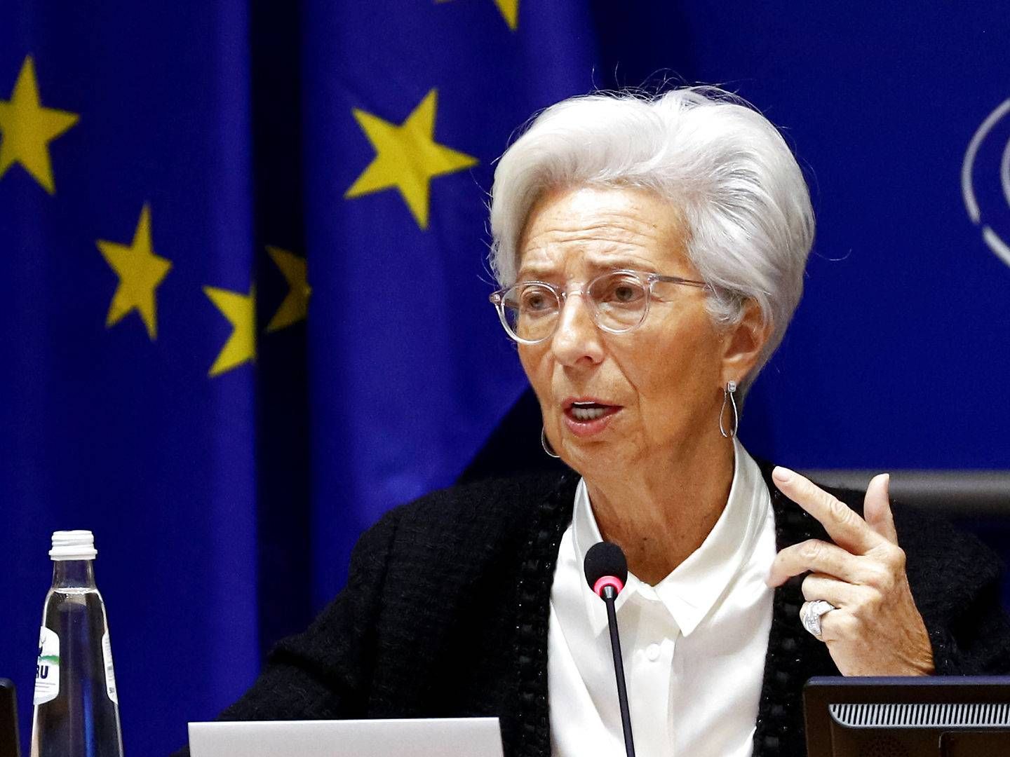 ECB's formand, Christine Lagarde, havde de optimistiske briller på, da hun i dag talte i EU-parlamentet i Bruxelles. | Foto: Francois Lenoir/Reuters/Ritzau Scanpix