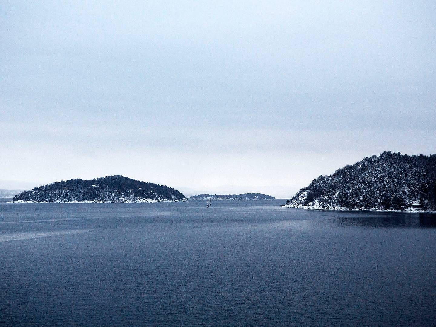 Oslofjorden hvor et af de tre beskadigede strømkabler lækker olie. | Foto: Thomas Borberg/Politiken/Ritzau Scanpix
