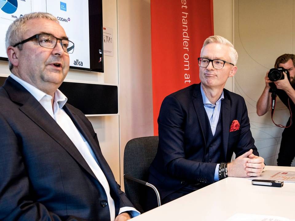 Henrik Grønborg, privatdirektør i Tryg (tv.), og Morten Hübbe (th.), topchef i Tryg. | Foto: Bidstrup Stine/Jyllands-Posten/Ritzau Scanpix