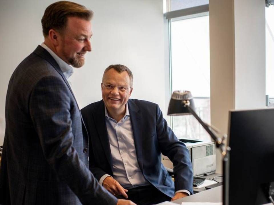 Bestyrelsesformand Jacob Brunsborg (tv.) og adm. direktør Jesper Lund har store ambitioner for Lars Larsen Group. | Foto: Joachim Ladefoged