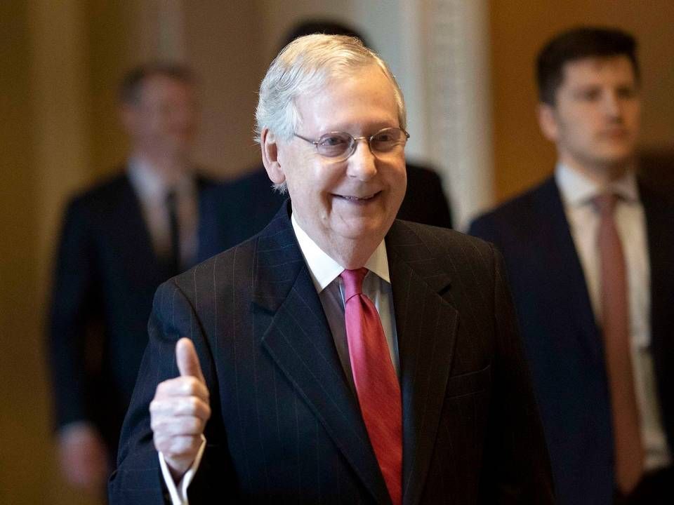Flertalslederen i Senatet, republikaneren Mitch McConnell, var sent onsdag aften amerikansk tid en glad mand, da Senatet havde godkendt en gigantisk hjælpepakke. Foto: Win Mcnamee/Ritzau Scanpix