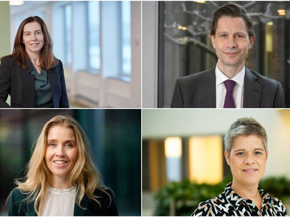 (top-left-right) Claudia Stanghellini, Head of External Management at AP3 Christian Heiberg, Chief Investment Officer at Danske Bank Wealth Management, Anette Hjertø, Head of Absolute Return Investments at DNB Asset Management, Karolina Qvarnström, Head of Product Development & Manager Selection at Länsförsäkringar Fondförvaltning | Photo: PR