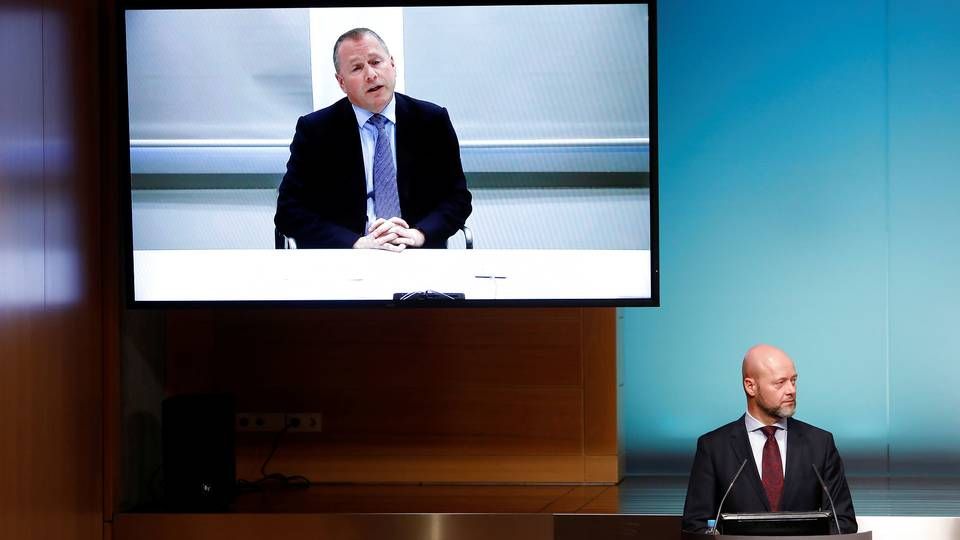 Nicolai Tangen is displayed on a screen while being presented as the new head of the Government Pension Fund Global, also called the Oil Fund, as Head of Norges Bank Investment Management Yngve Slyngstad | Photo: Ntb Scanpix/Reuters/Ritzau Scanpix/via REUTERS / X02351