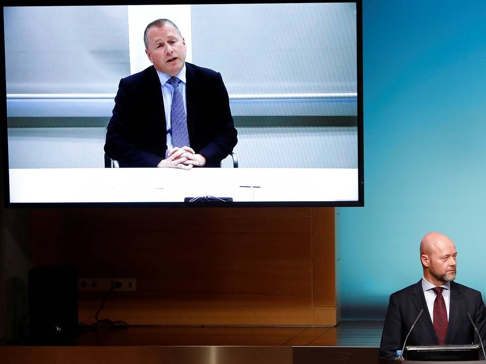 Nicolai Tangen is displayed on a screen while being presented as the new head of the Government Pension Fund Global, also called the Oil Fund, as Head of Norges Bank Investment Management Yngve Slyngstad | Photo: Ntb Scanpix/Reuters/Ritzau Scanpix/via REUTERS / X02351