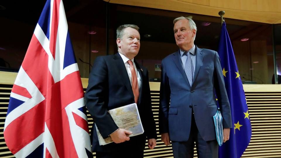 Storbritannies chefforhandler, David Frost, og EU's chefforhandler, Michel Barnier, mødtes til første forhandlingsrunde, inden EU blev ramt af coronakrisen. | Foto: Pool New/Reuters/Ritzau Scanpix