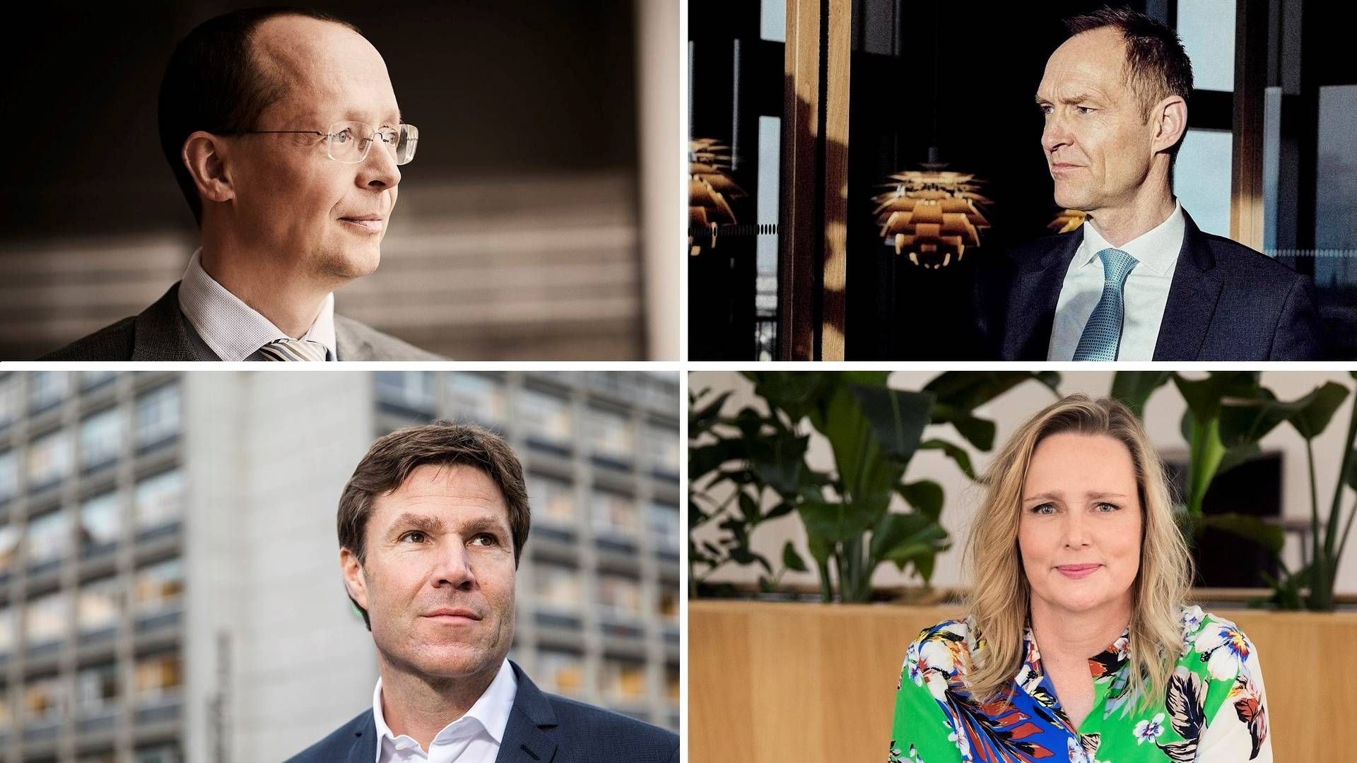 Anders Stubbe Arndal, ledende partner i Kromann Reumert (øverst tv), Martin André Dittmer, ledende partner i Gorrissen Federspiel (øverst th), Jens Bødtcher-Hansen, ledende partner hos Kammeradvokaten (nederst tv), Helle Lehmann Staun, driftsdirektør i Bruun & Hjejle (nederst th). | Foto: PR/Nikolai Linares