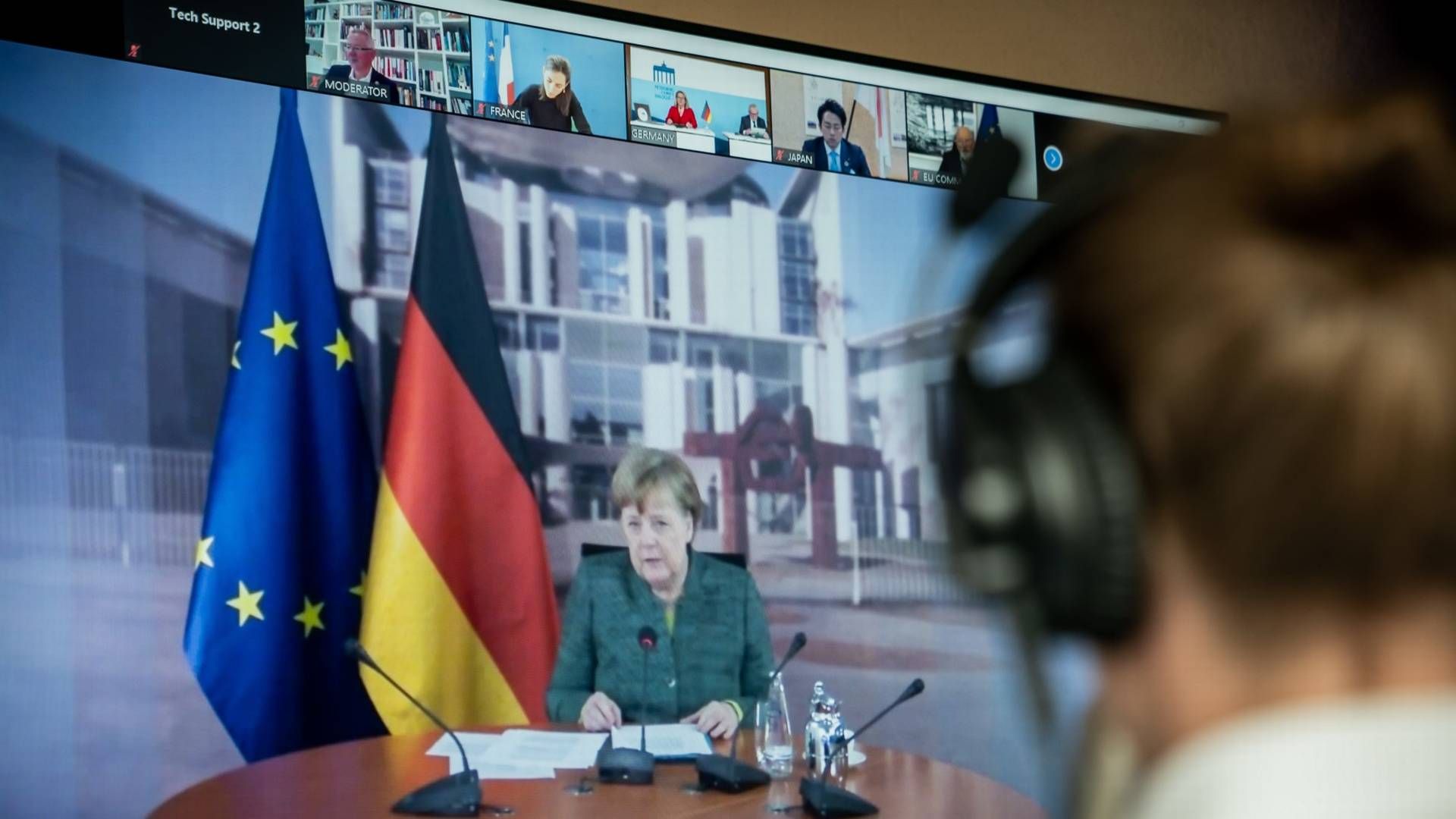 Bundeskanzlerin Angela Merkel kam heute per Videoschalte zum Petersberger Klimadialog | Foto: picture alliance/Michael Kappeler/dpa-pool/dpa