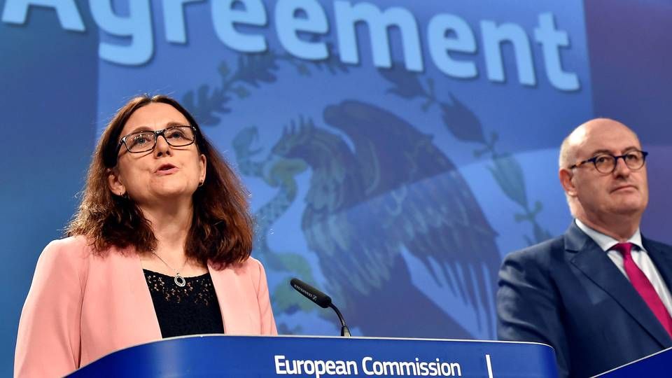 EU og Mexico har længe forhandlet om en handelsaftale, der nu er færdig. I 2018 talte daværende handelskommissær Cecilia Malmström om aftalen på et pressemøde. | Foto: Eric Vidal/Reuters/Ritzau Scanpix