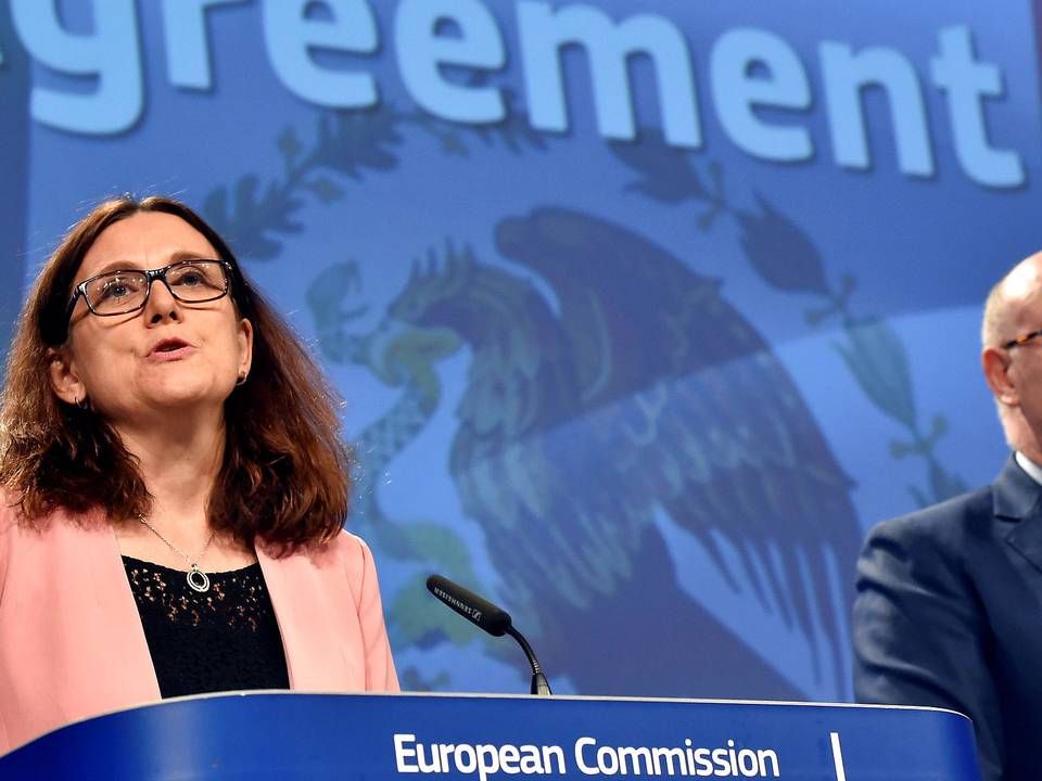 EU og Mexico har længe forhandlet om en handelsaftale, der nu er færdig. I 2018 talte daværende handelskommissær Cecilia Malmström om aftalen på et pressemøde. | Foto: Eric Vidal/Reuters/Ritzau Scanpix