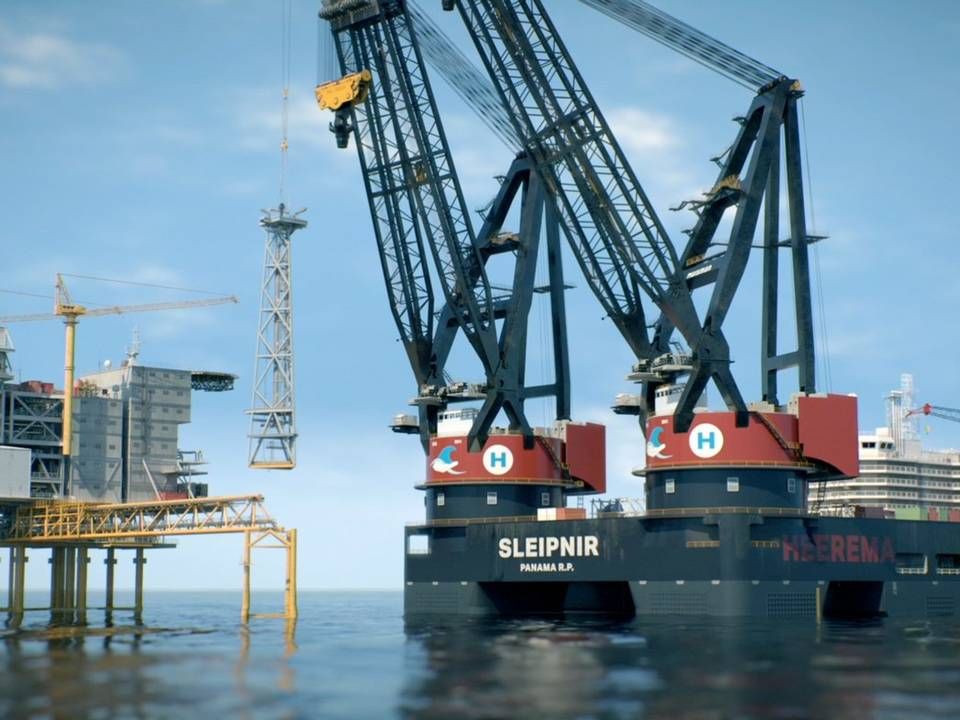 The illustration shows the world's largest crane vessel, Sleipnir, which will perform 30 lifts during the decommissioning of Tyra, sited about 200 kilometers into the North Sea. | Photo: Total PR