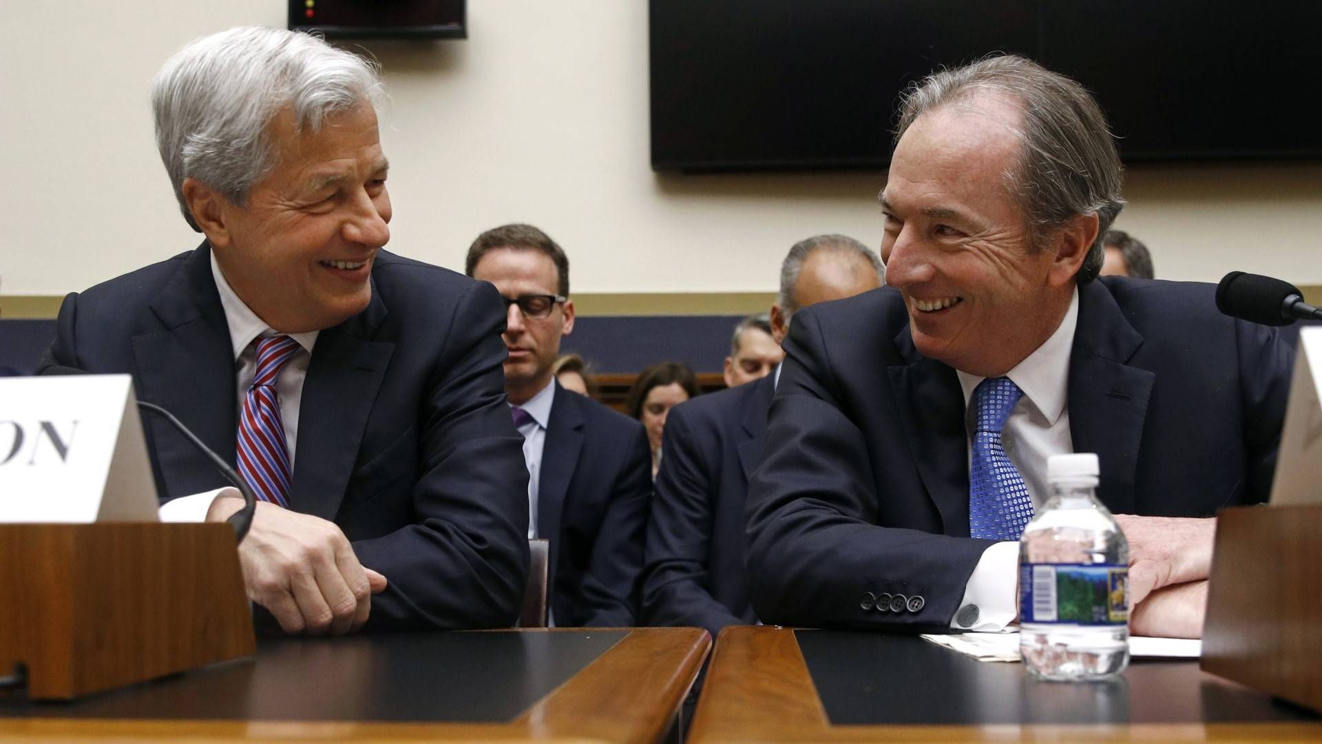 Styreleder Jamie Dimon (til venstre) og administerende direktør James Gorman i Morgan Stanley. | Foto: Patrick Semansky/AP
